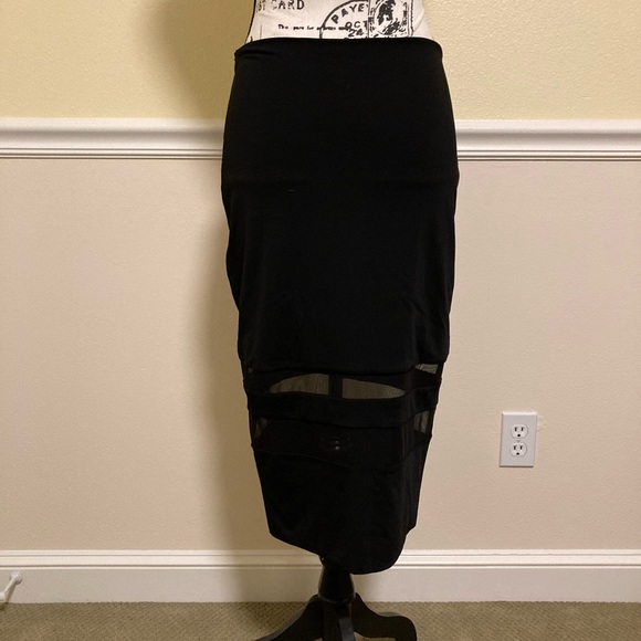 ALEXANDER WANG BLACK MESH STRIPE PENCIL SKIRT - Picture 2 of 8